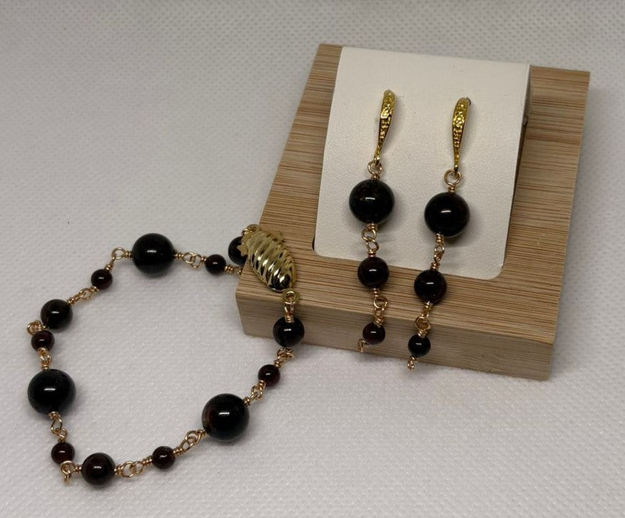 Granat-Set 1 | Armband & Ohrringe