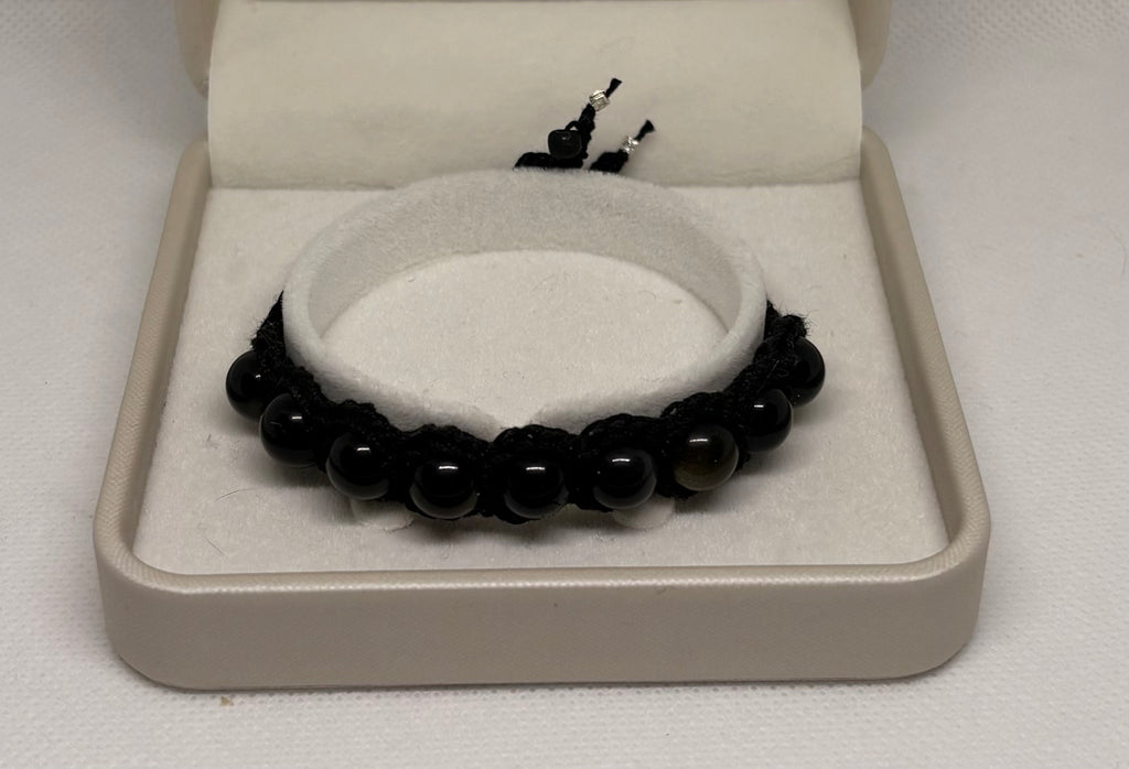 Obsidian Armband - gehäkelt halb