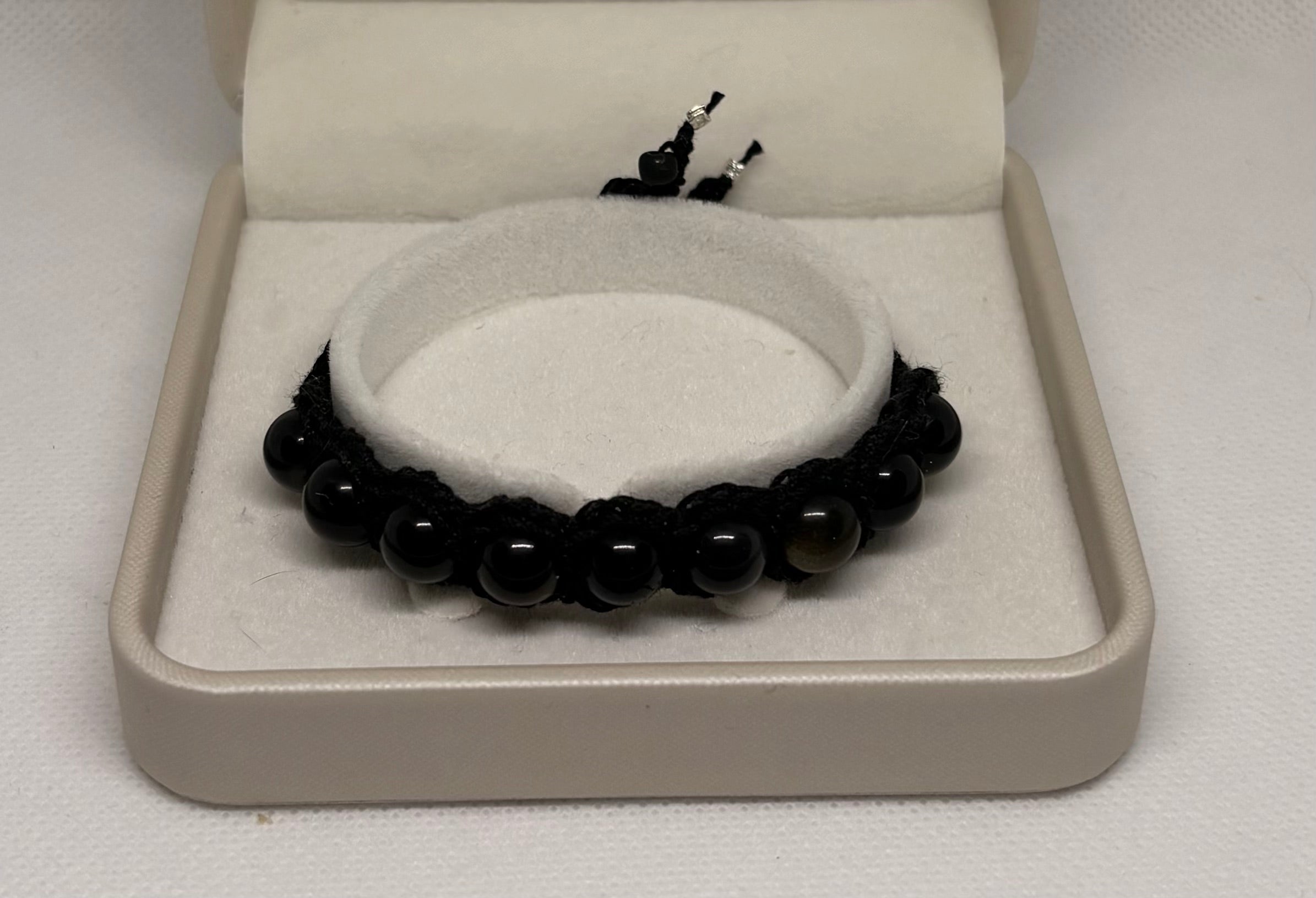 Obsidian Armband - gehäkelt halb
