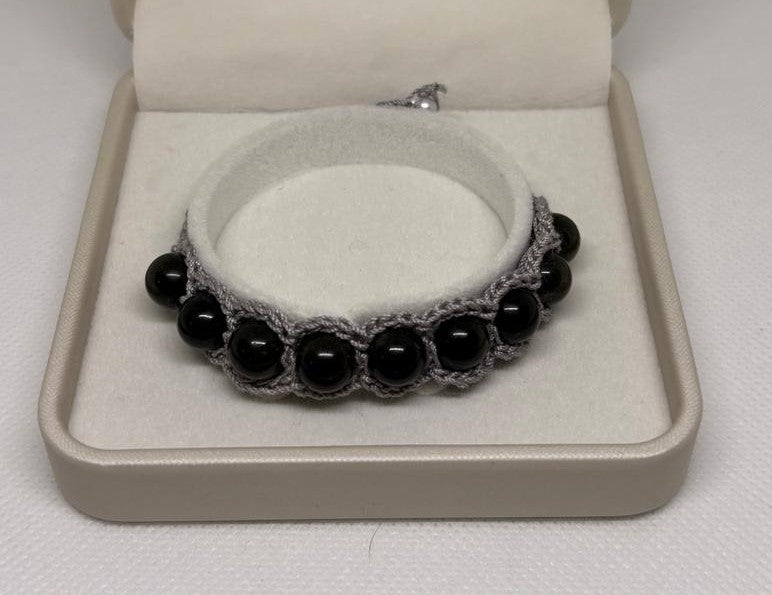 Obsidian Armband - gehäkelt halb