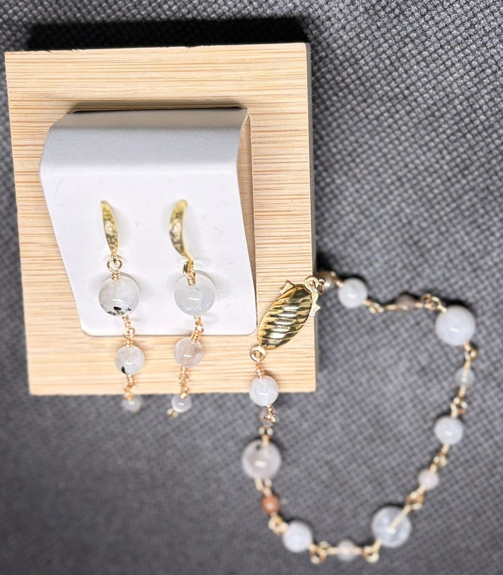 Parure de pierres de lune 1 | Bracelet et boucles d'oreilles