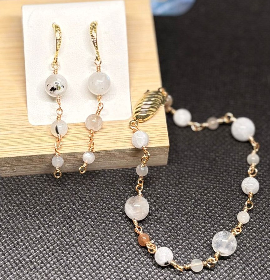 Parure de pierres de lune 1 | Bracelet et boucles d'oreilles