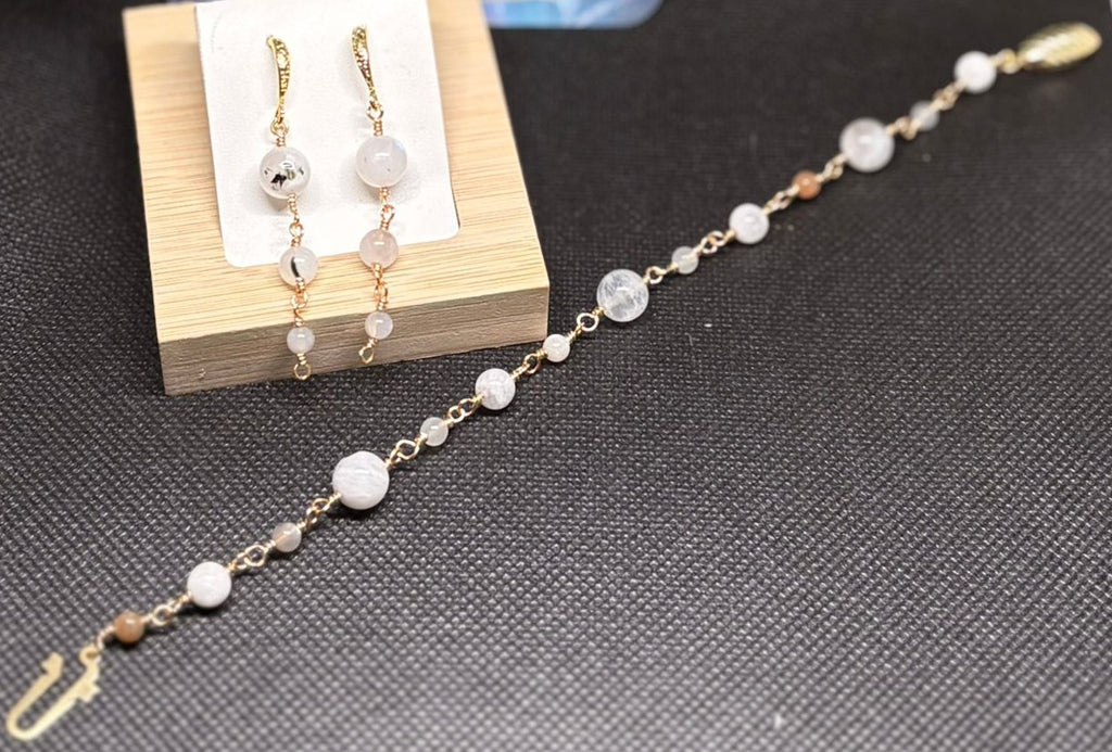 Parure de pierres de lune 1 | Bracelet et boucles d'oreilles