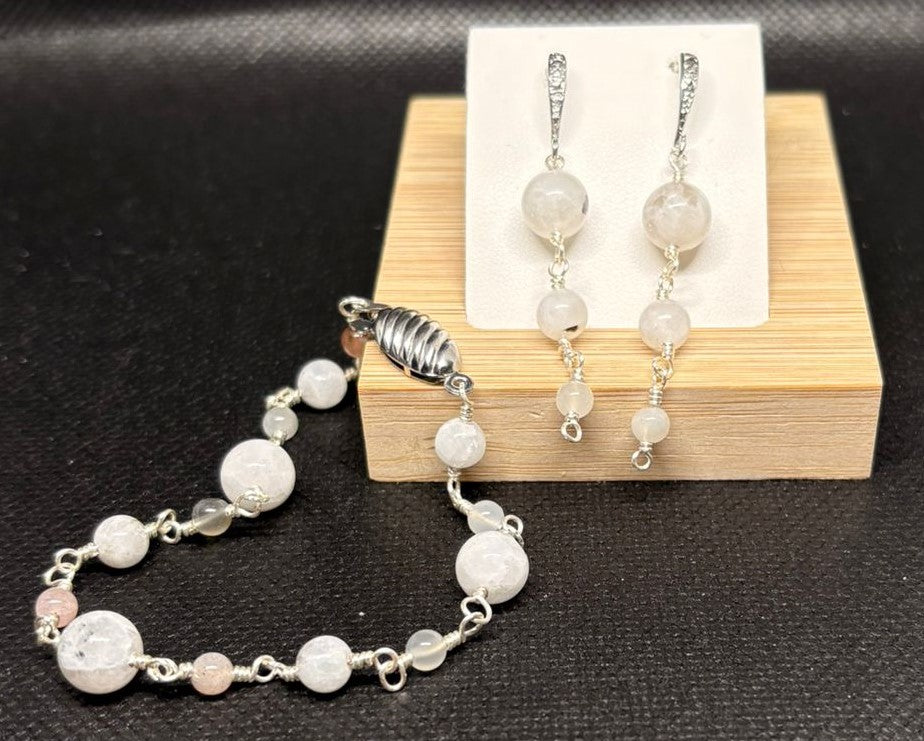 Parure de pierres de lune 1 | Bracelet et boucles d'oreilles