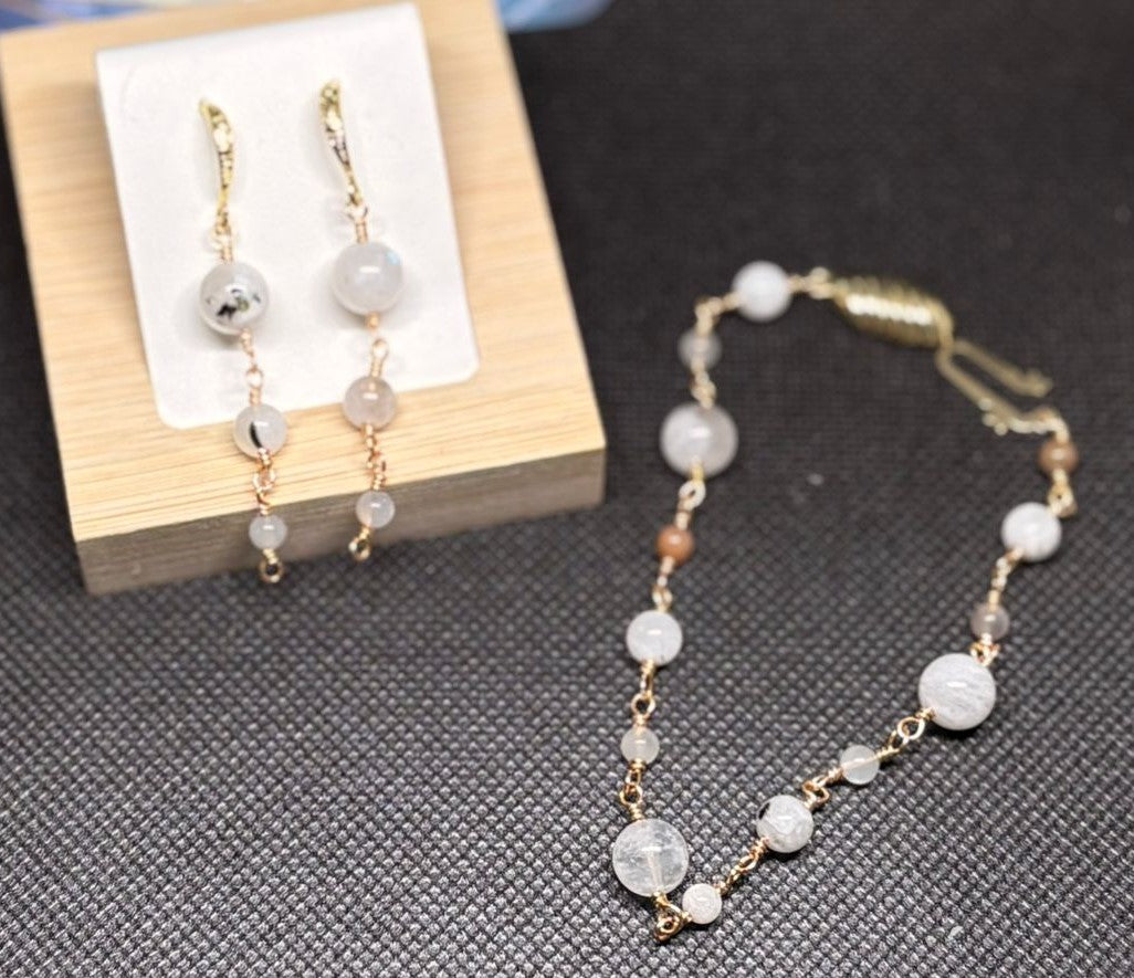 Parure de pierres de lune 1 | Bracelet et boucles d'oreilles