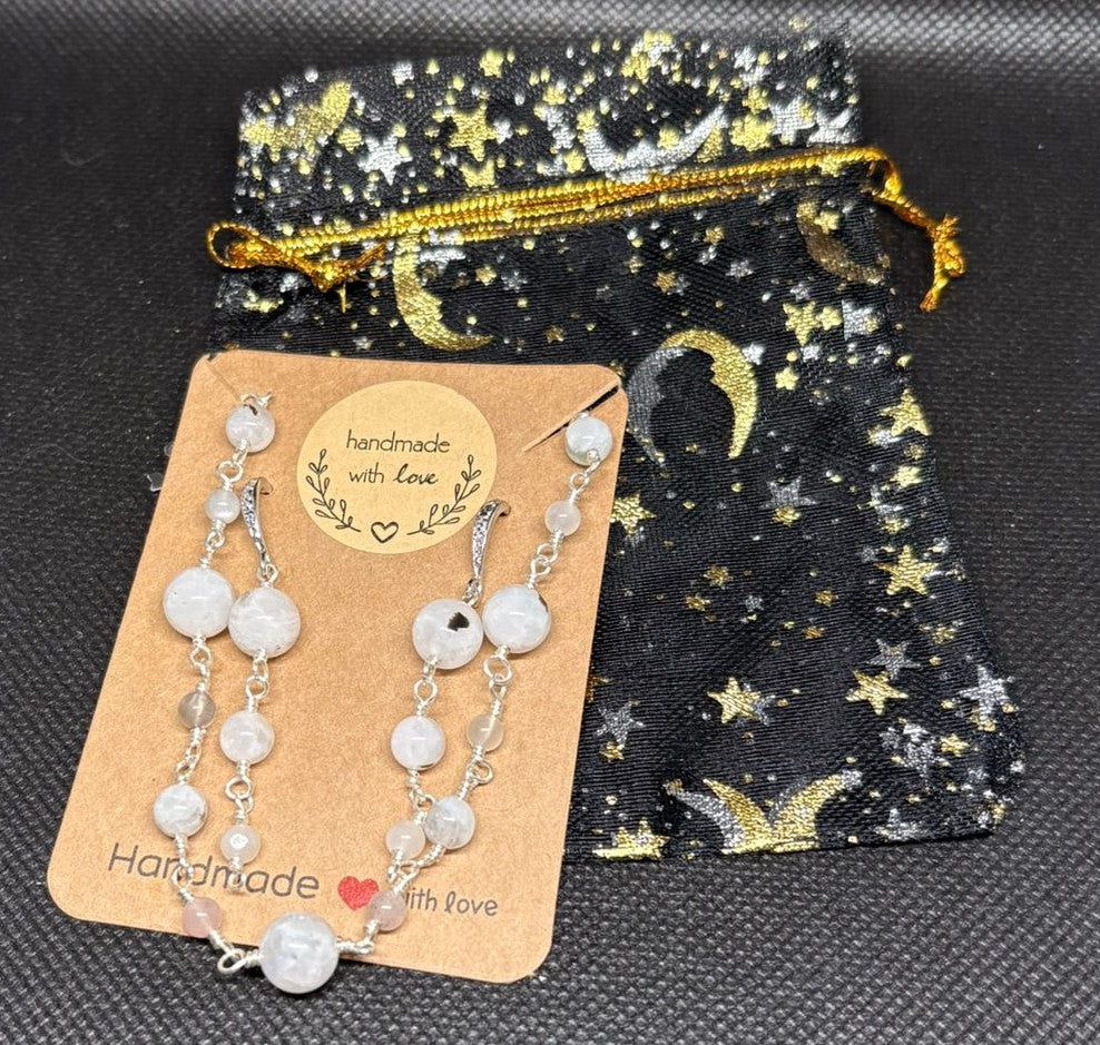 Parure de pierres de lune 1 | Bracelet et boucles d'oreilles
